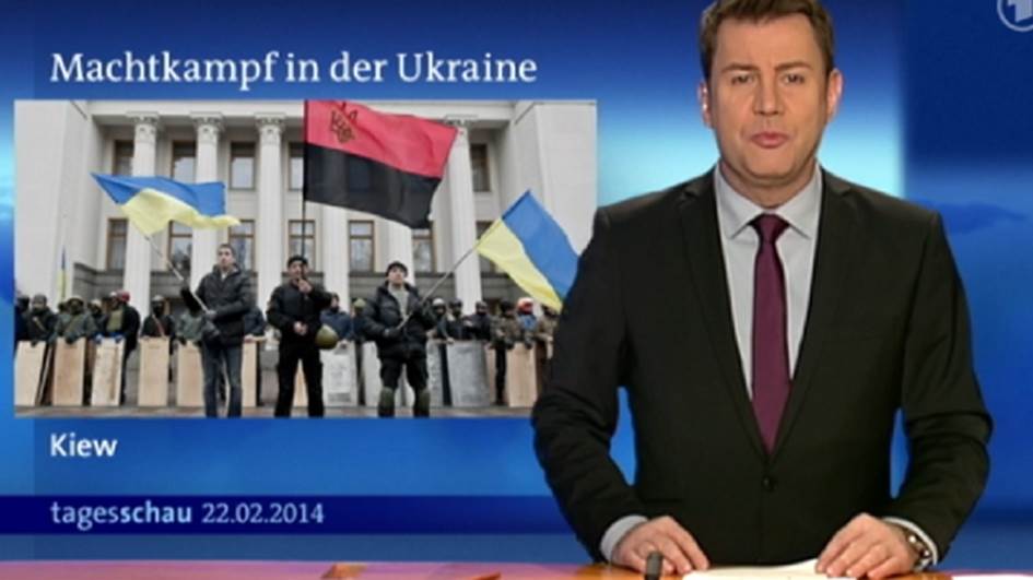 Das Titelfoto der tagesschau vom 22.02.2014 : Ukrainische Nazis in Szene gesetzt