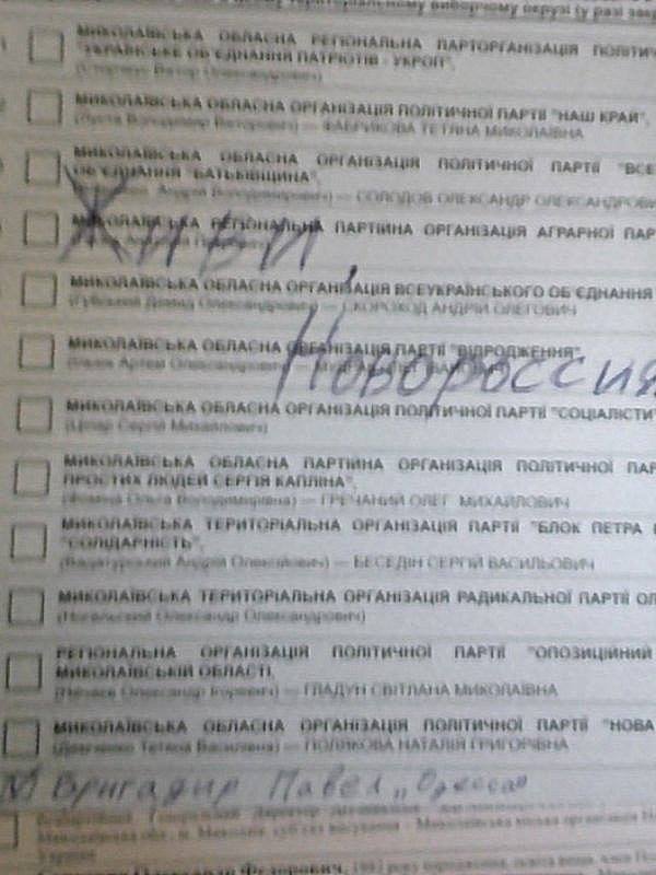 «Живи, Новороссия!»: что пишут на бюллетенях для голосования на Украине.